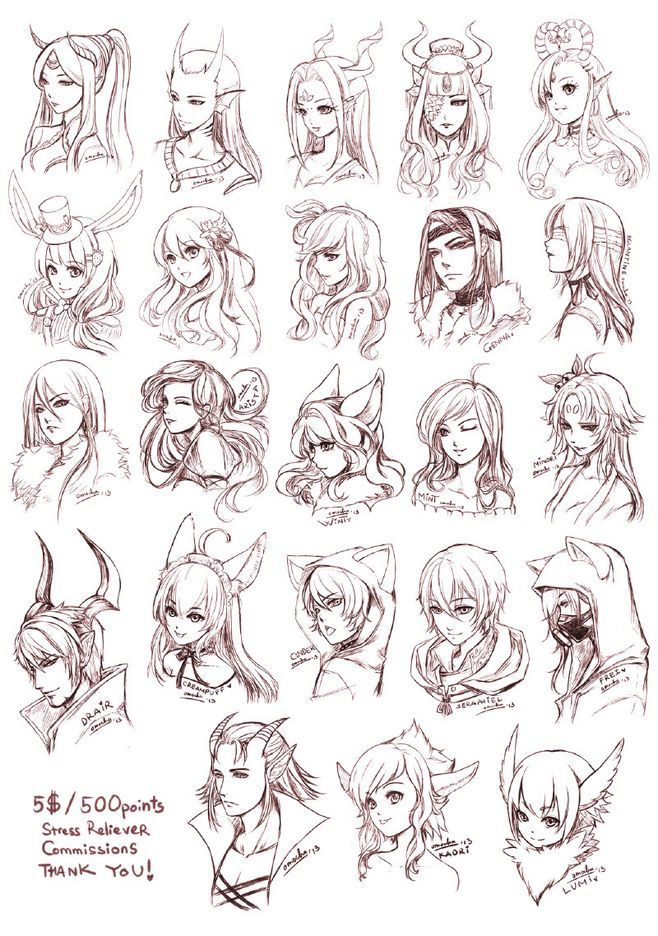 干货!9套252款动漫人物头发、发型、脸型绘画参考!转需!
